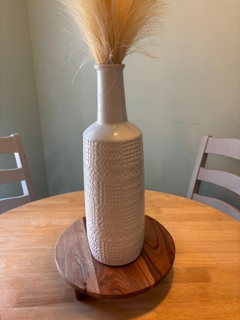 Old Time Pottery Cream Tribal Bud Vase 17 in Ceramic Long Neck